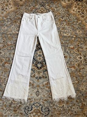 Liverpool White Flare Jeans with Lace Hem
